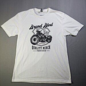 Next Level Motorcycle print short sleeve shirt men's size L white w black graphi